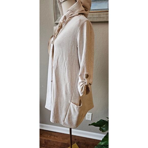 Susan‎ Graver Weekend Hooded Sweatshirt Cotton Tunic Women Size S Natural Cream - Picture 4 of 6